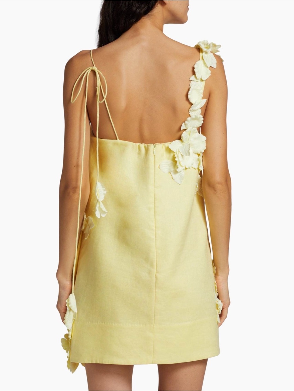 Zimmermann Pale Yellow One-Shoulder Mini Dress with Floral Appliqués - Picture 3 of 3